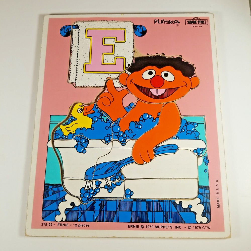 Playskool Sesame Street Ernie in Tub 12-Piece Wooden Puzzle Ducky Vintage 1979
